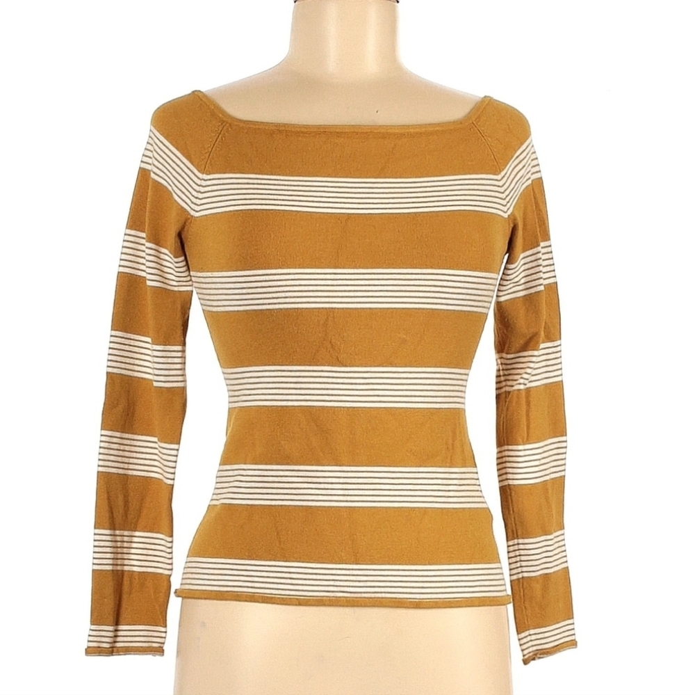 H&M Yellow and White Fitted Ribbed Long Sleeve Top - Picture 7 of 8